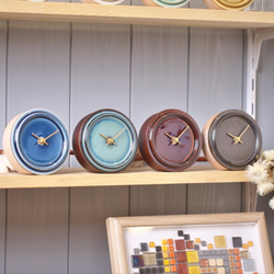 陶器と木の掛け置き時計　2WAY TILE WOOD CLOCK　あめ釉 6枚目の画像