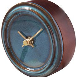 陶器と木の掛け置き時計　2WAY TILE WOOD CLOCK　青なまこ釉 2枚目の画像
