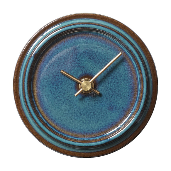 陶器と木の掛け置き時計　2WAY TILE WOOD CLOCK　青なまこ釉 3枚目の画像