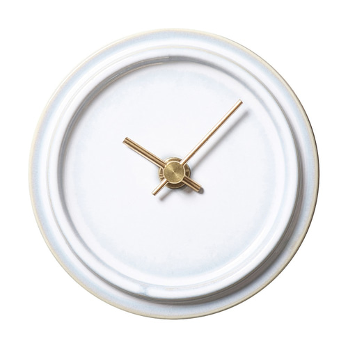 陶器と木の掛け置き時計 TILE WOOD CLOCK 乳白釉 掛け時計・置き時計