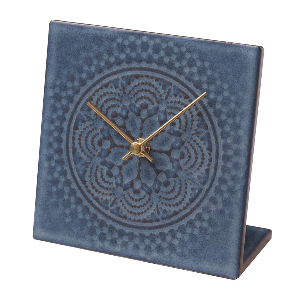 タイルの置き時計　LACE TILE CLOCK　ブルー