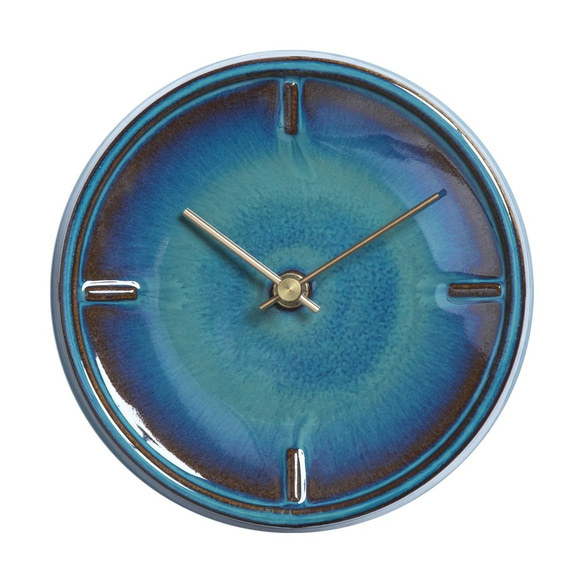 陶器の壁掛け時計　GLAZED CLOCK　青なまこ釉 1枚目の画像