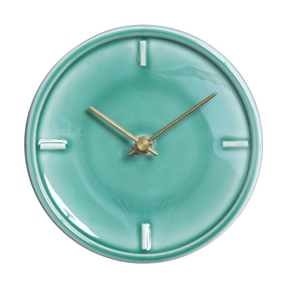 陶器の壁掛け時計　GLAZED CLOCK　ペールグリーン 3枚目の画像