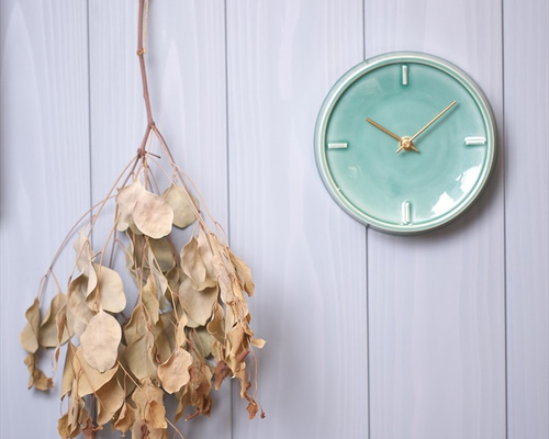 陶器の壁掛け時計 GLAZED CLOCK ペールグリーン 掛け時計