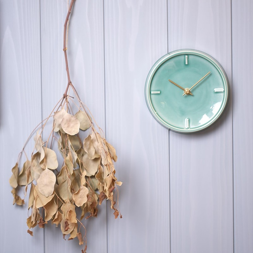 陶器の壁掛け時計 GLAZED CLOCK ペールグリーン 掛け時計