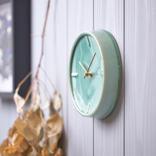 陶器の壁掛け時計 GLAZED CLOCK ペールグリーン 掛け時計