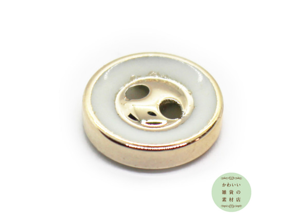 12mm ホワイトとライトゴールドの縁どりの丸い小さい2穴ボタン（ラウンド）6個セット #BU-0009 2枚目の画像