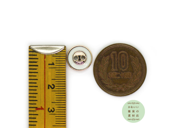 12mm ホワイトとライトゴールドの縁どりの丸い小さい2穴ボタン（ラウンド）6個セット #BU-0009 4枚目の画像