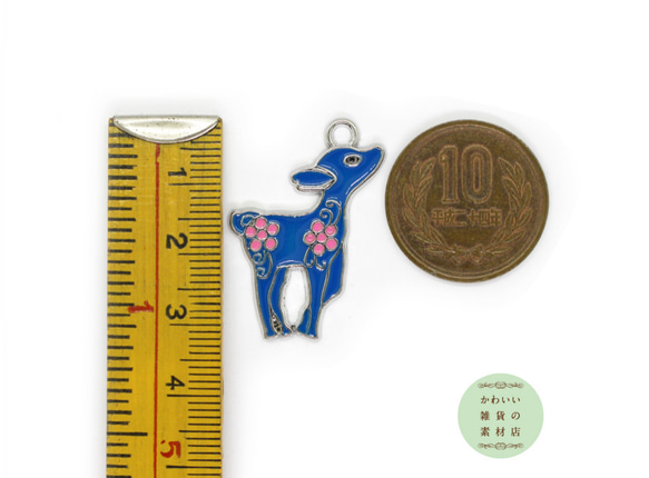 昭和レトロな雰囲気の子鹿のエナメルチャーム（バンビ／コジカ／シカ／ブルー）4個セット #CE-0035 4枚目の画像