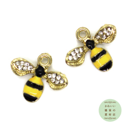 羽根にキラキラ☆ラインストーンのついたミツバチのエナメルチャーム 2個セット #CER-0011 1枚目の画像