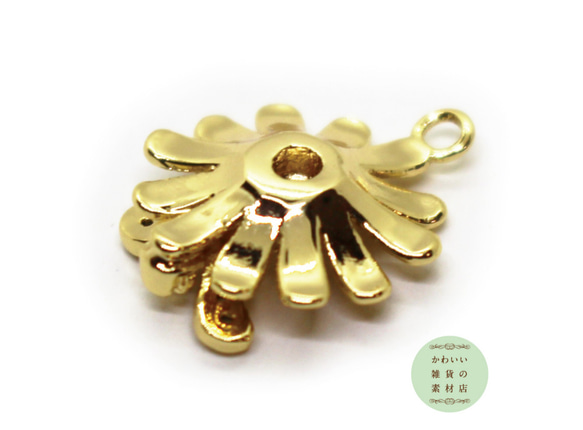 羽根にキュービックジルコニアのついたミツバチと花の18金メッキの真鍮製チャーム（ゴールド/18KGP）#C-0054 3枚目の画像