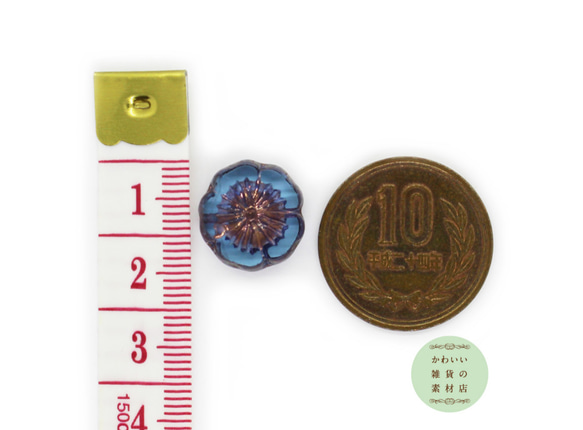 【再販】15mm チェコビーズ テーブルカット ピカソ ハイビスカス クリアブルー（花）3個セット #BCZ-0011 3枚目の画像