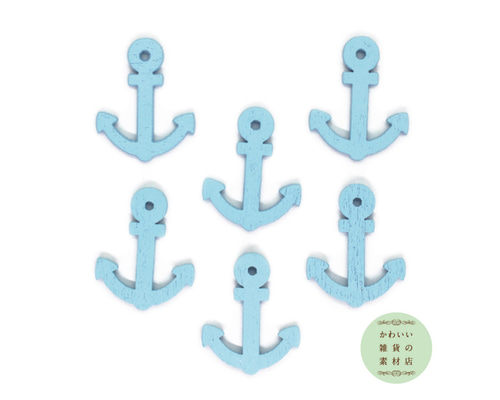 ライトブルーのイカリマーク（アンカー）のウッドパーツ（マリン