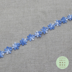 【再販】13mm幅・スカイブルー＆白のグラデーションの小花モチーフのレースブレード 60cm（花46個分）#L-0118 2枚目の画像