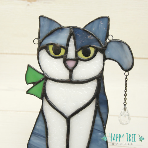 ティファニー キャット ジョン・ベイカー　ステンドグラス サンキャッチャー 猫 サンキャッチャー 猫 ステンドグラス風 壁掛け 猫柄 窓辺