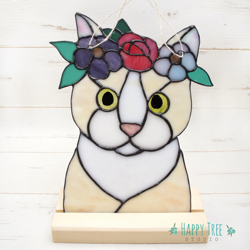 ライオンの赤ちゃんと蝶々 ヴィンテージ ステンドグラス アニマル バタフライ ライオンの赤ちゃんと蝶々 ヴィンテージ ステンドグラス