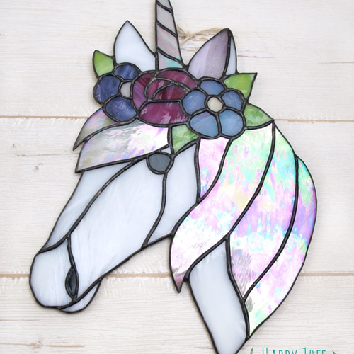 ステンドグラス Woodlands Unicorn ユニコーン グラスマスターズ グラスマスターズ社 ヴィンテージ ステンドグラス 満月の夜に