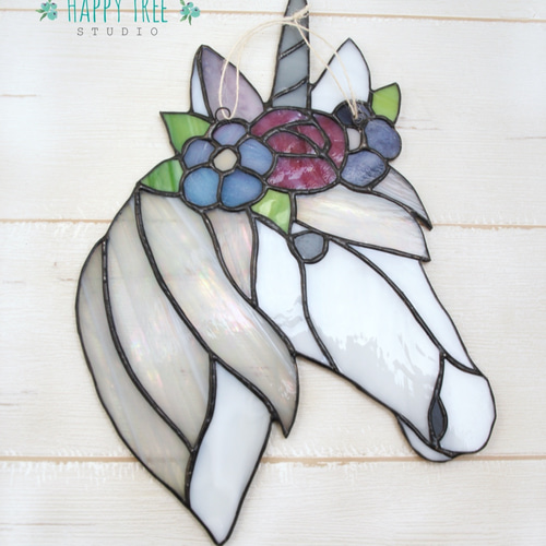 送料無料 ステンドグラス 花冠アニマルシリーズ ユニコーン