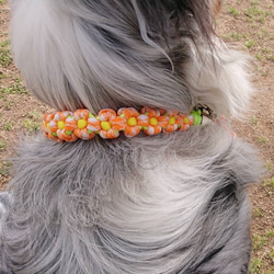 長さ調整付き犬用首輪（オレンジマールフラワー）中型犬～大型犬にお勧めパラコード首輪 4枚目の画像