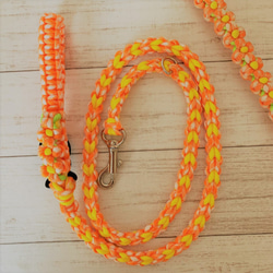 花飾り付き犬用リード（オレンジマールフラワー・イエロー）首輪とお揃いパラコードリード 1枚目の画像