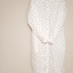 【イージーケア！リネンドットゆったりオーバーサイズロングシャツ　チュニック　ワンピース　水玉　スタンドカラー　 10枚目の画像