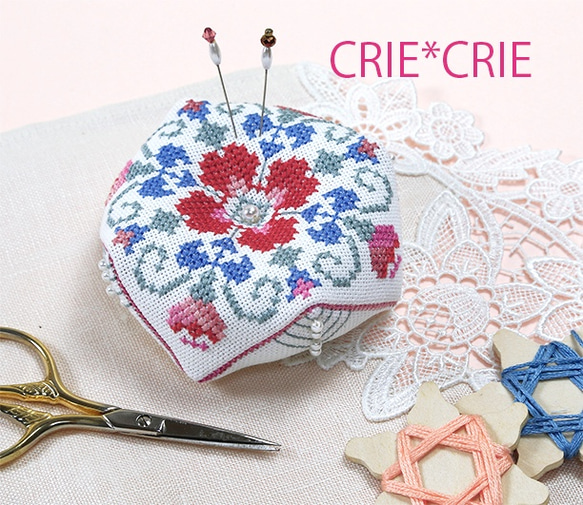 クロスステッチで刺す✿赤い花のビスコーニュキット638 キット CRIE