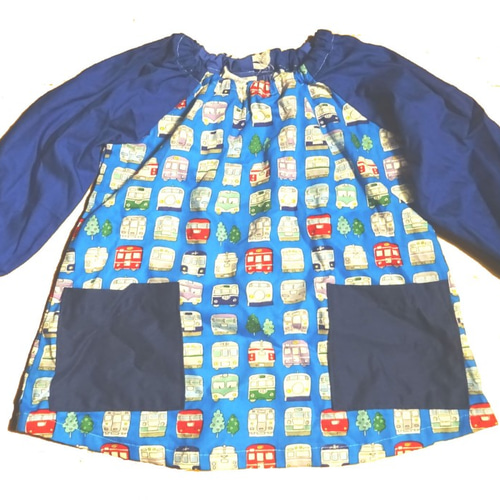 乗り物大好きキッズ/電車柄/ハンドメイドスモック/110cm/送料込み  