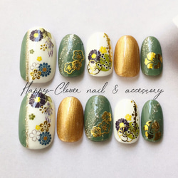 淡色緑のネイルチップ 成人式ネイルチップ 和装 振袖ネイル 袴ネイル 結婚式 ネイルチップ No074 卒業式 成人式 振袖 髪飾り 和装 着物