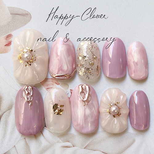 ジェルネイルチップ ピンクのぷっくりフラワーネイル ネイルチップ  