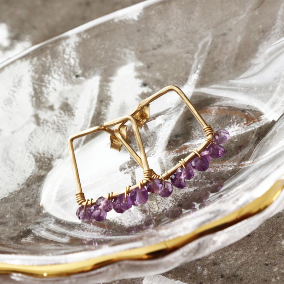 [紫水晶]方型耳環 第3張的照片