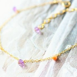 粉紅珊瑚與紫水晶的吊燈式耳環 第8張的照片