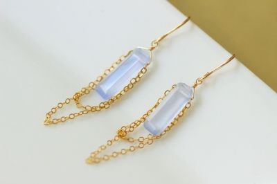 ブルーカルセドニー・チェーンピアス