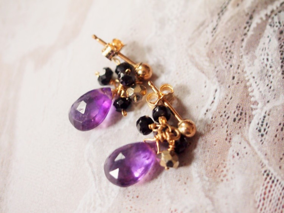 K14gf紫水晶×BK尖晶石耳環 第2張的照片