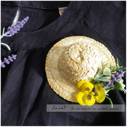 麦わら帽子と春のお花のブローチ（黄色のパンジー） 7枚目の画像
