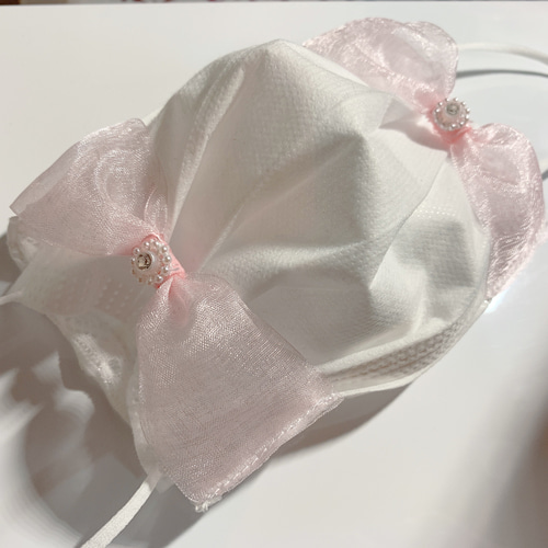 ハンドメイド❁No．5 spring不織布マスクが見える大きなリボンマスク  