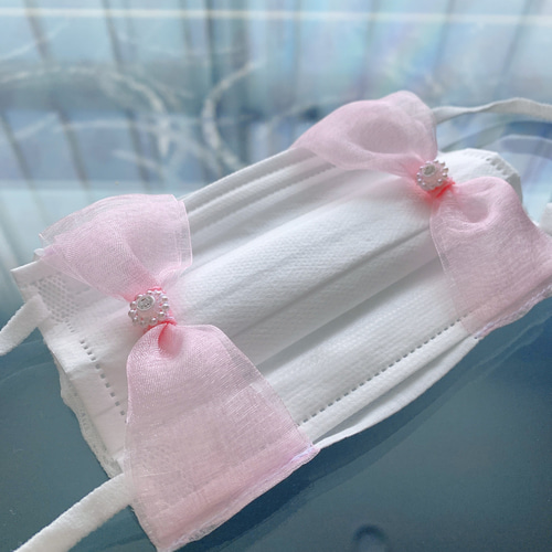 ハンドメイド❁No．5 spring不織布マスクが見える大きなリボンマスク  