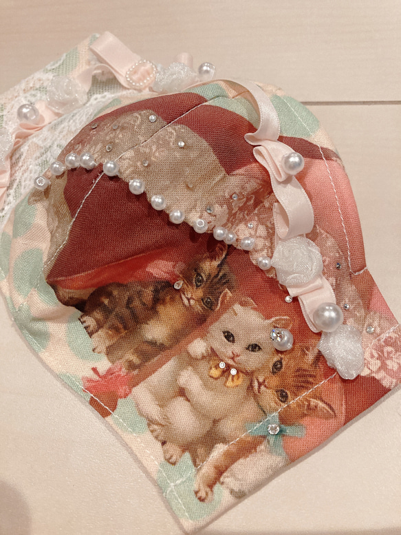 ミニラsamaご専用❁輸入お生地❁おめかし猫ᒼᑋªⁿ♥︎2点おまとめマスクカバー 5枚目の画像