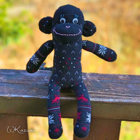 としこ様お取り置き】ソックモンキー 女の子(ノルディック/黒x赤x白  