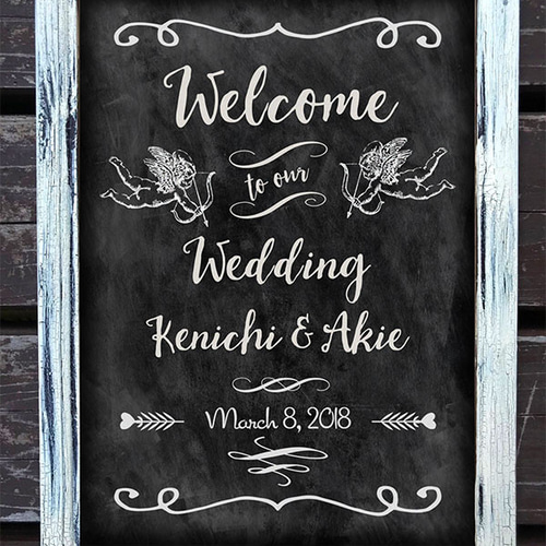 A4プリント】ウェルカムボード - チョークアート風/キューピッド