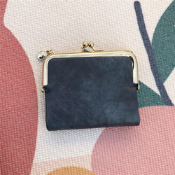 二つ折り財布 レディース 本革 ミニ財布 がま口 小銭入れ コンパクト プレゼント ギフト 母の日---ダックブルー 1枚目の画像