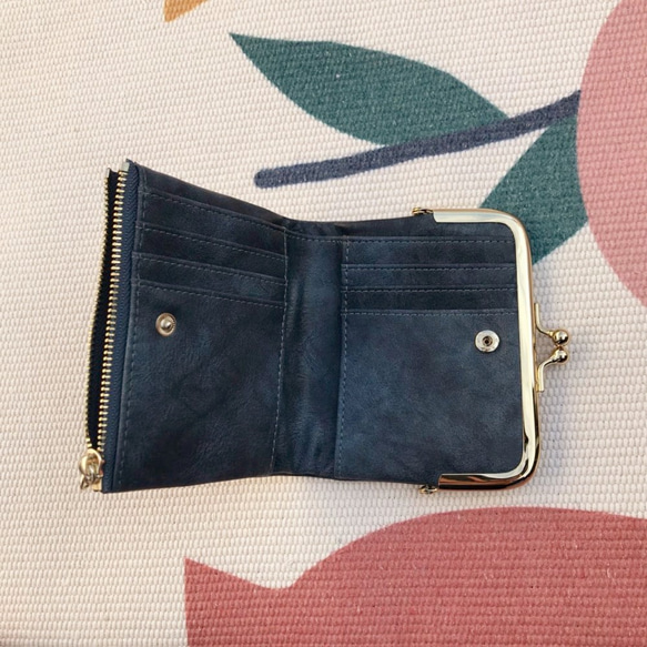 二つ折り財布 レディース 本革 ミニ財布 がま口 小銭入れ コンパクト プレゼント ギフト 母の日---ダックブルー 3枚目の画像