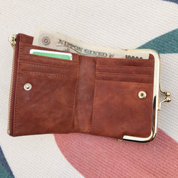 二つ折り財布 レディース 本革 ミニ財布 がま口 小銭入れ コンパクト プレゼント ギフト 母の日--ブラウン 5枚目の画像
