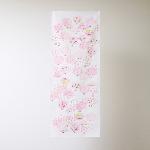 手拭い】桜並木に桜もち / ブロックプリント ハンカチ・手ぬぐい 粒