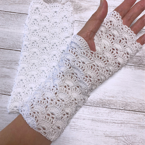 手編みレースカバー レース編み♡ハンドウォーマー♡ハンドカバー♡手編み A 手袋・ミトン