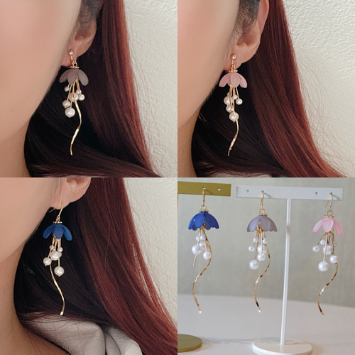 ゆらゆら花くらげピアス・イヤリング ピアス(フック・チェーン ゆらゆら花くらげピアス・イヤリング ピアス(フック・チェーン