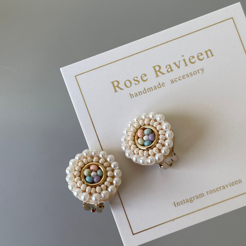 【SHASHI】Iys イヤリング ※関税込 サークルビーズ刺繍のピアス・イヤリング イヤリング