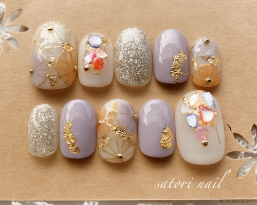 ラベンダーベース和柄ネイルチップ ネイルチップ（つけ爪