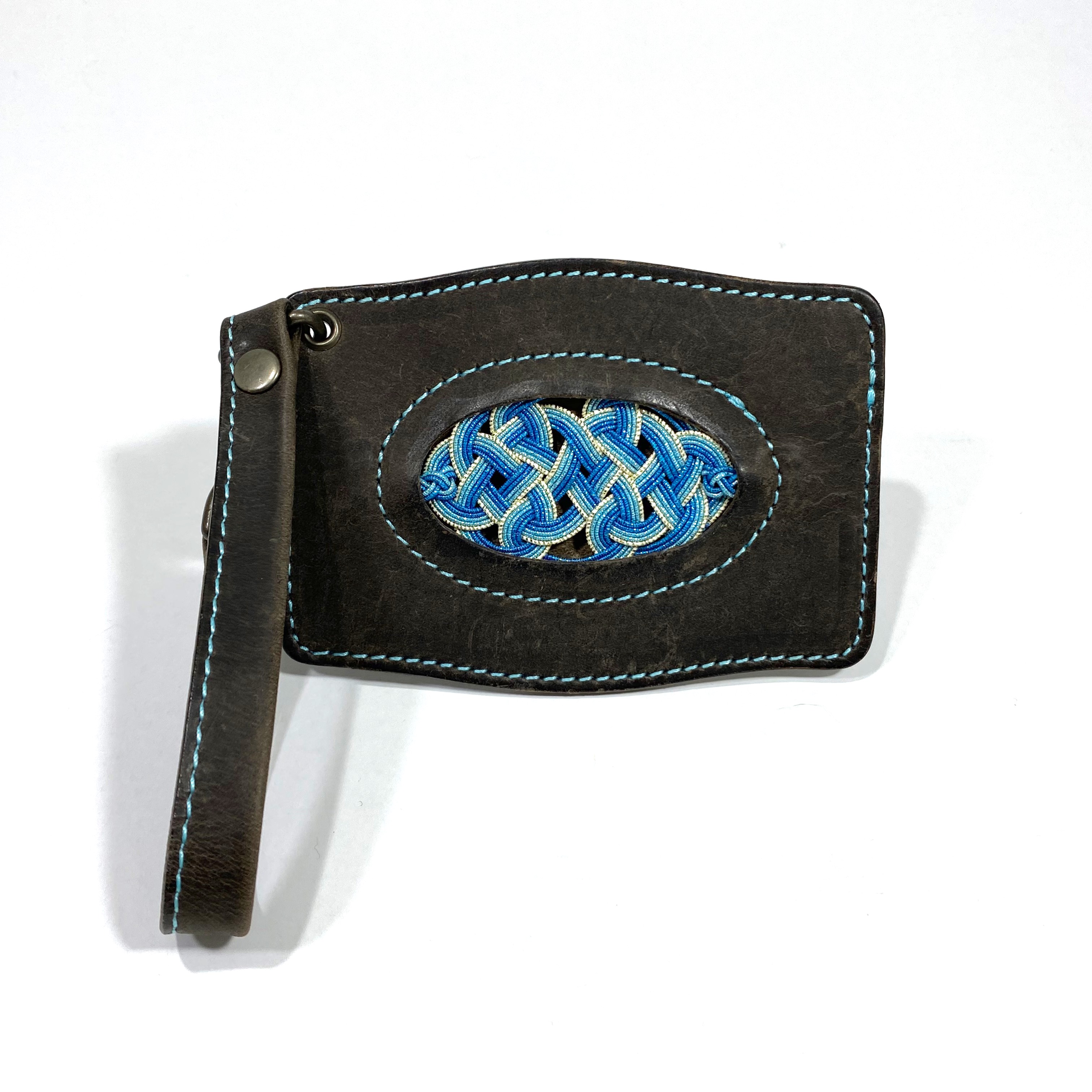 【水引×革】　パスケース　～結～　黒×青