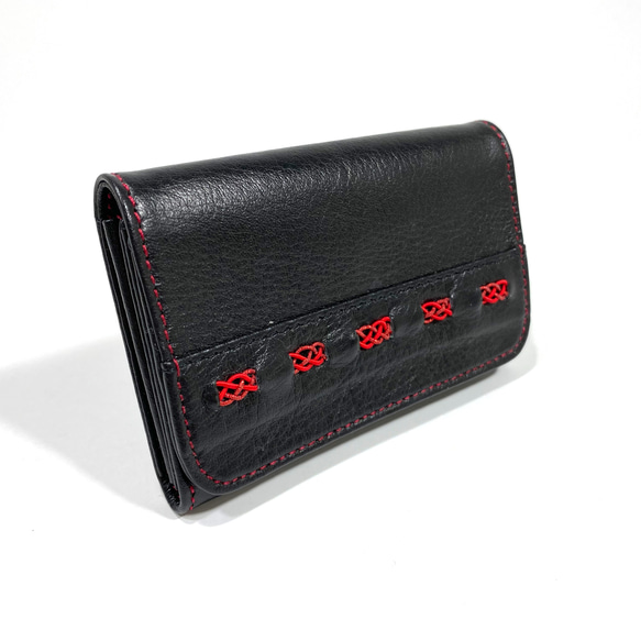 【水引×革】　名刺入れ　黒×赤 