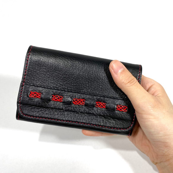 【水引×革】　名刺入れ　黒×赤 